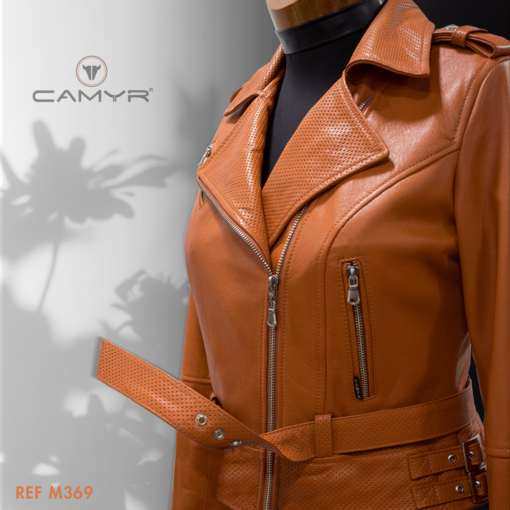 CHAQUETA DE CUERO MUJER MOTERA M369 NARANJA - Imagen 2