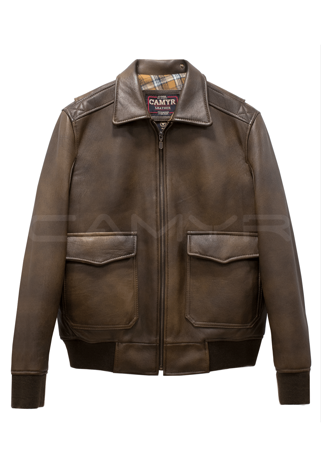 Chaqueta de Cuero Ovejo envejecido para Hombre CAMYR - Cuello Removible H439 - Imagen 2