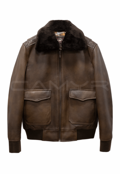 Chaqueta de Cuero Ovejo envejecido para Hombre CAMYR - Cuello Removible H439