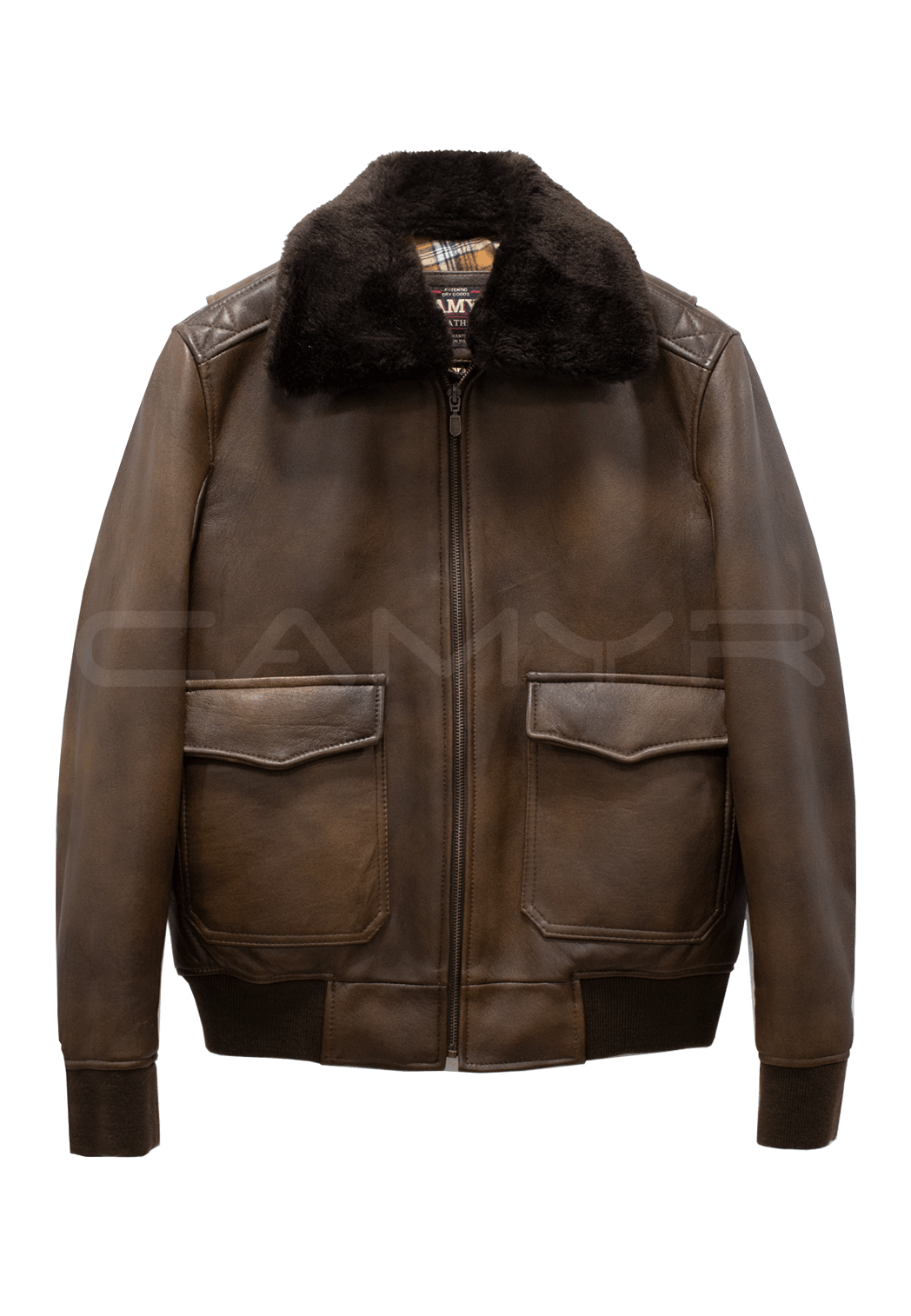 Chaqueta de Cuero Ovejo envejecido para Hombre CAMYR - Cuello Removible H439